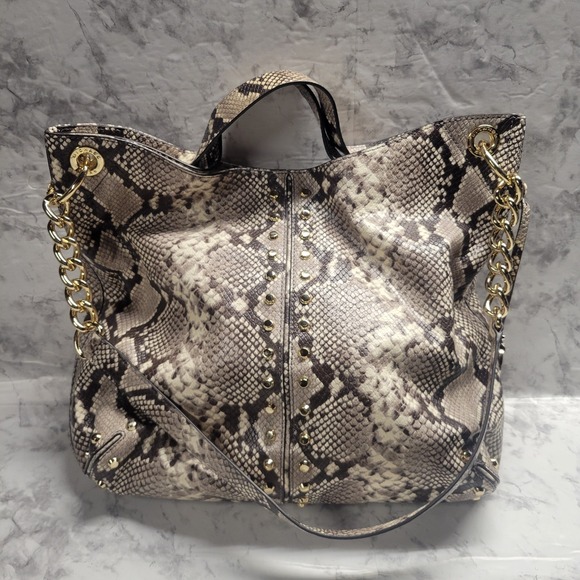 Michael Kors Handbags - Michael Kors Gold Studded Large Hobo with Shoulder Strap Snake Skin Print